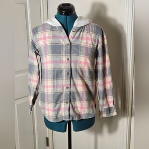 Girls Old Navy Plaid Button-Up Hoodie Size XL 14-16